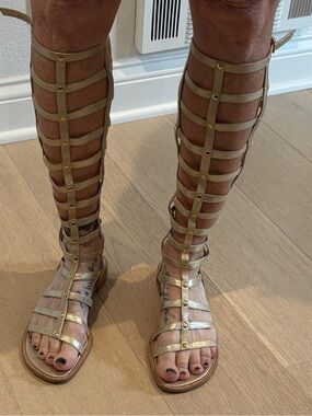 Stuart Weitzman Metallic Gold Knee-High Gladiator Sandals